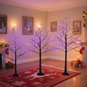 3 Pac Halloween Spooky Tree With Purple Lights, 4FT 5FT And 6FT, Lighted Black Tree For Halloween Decoration