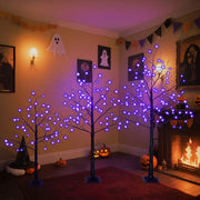 3 Pac Halloween Spooky Tree With Purple Lights, 4FT 5FT And 6FT, Lighted Black Tree For Halloween Decoration